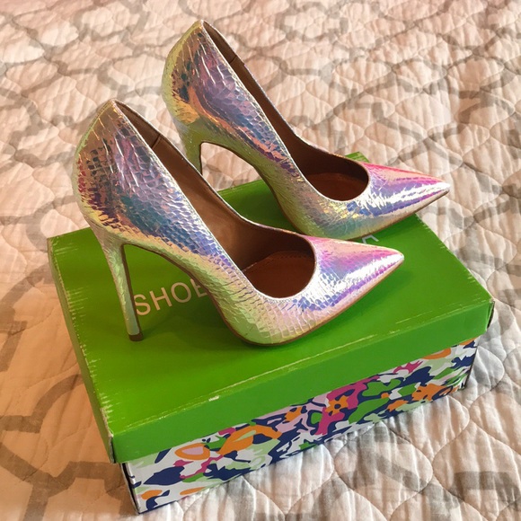 iridescent snakeskin heels